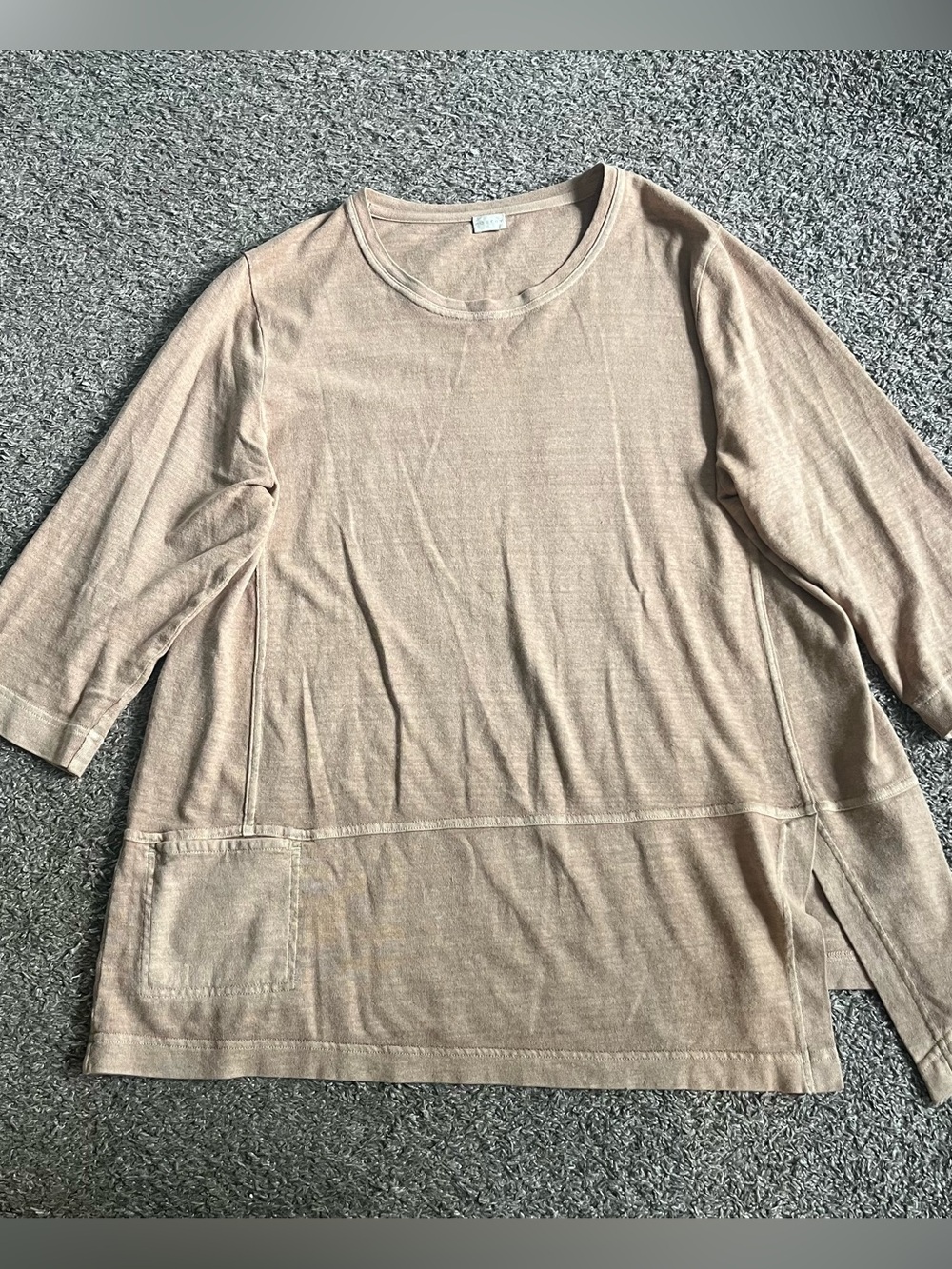 Poetry Women's Hemp Organic Cotton 3/4 Sleeve Beige Top Minimalist Size 16 XL